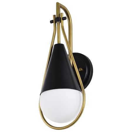 Nuvo Admiral 1-Light Wall Sconce Matte Black and Natural Brass White Opal Glass 60/7901